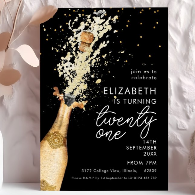 Champagne 21. Geburtstag Schwarze Gold Einladung (Von Creator hochgeladen)