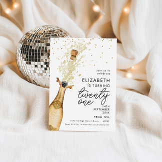 Champagne 21st Birthday White Gold Invitation  Einladung