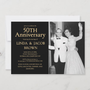 Champagne 50 Hochzeitstag Schwarz-Weiß-Foto Einladung