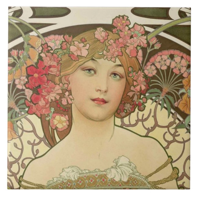 Champagne Alphonse Mucha Keramik Tile Fliese (Vorderseite)