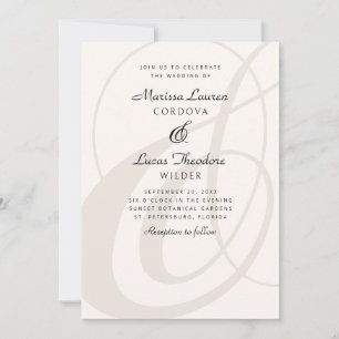 Champagne Ampersand Script Calligrafy Wedding Einladung