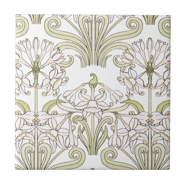 Champagne Art Nouveau Floral Fliese (Vorderseite)