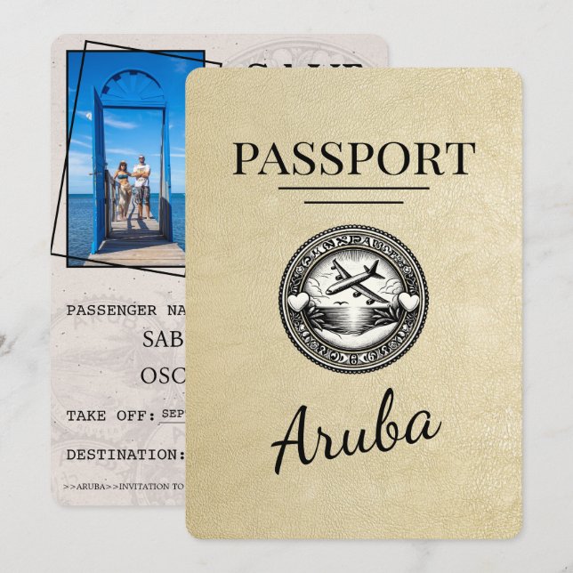 Champagne Aruba Passport Save the Date (Vorne/Hinten)