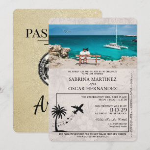 Champagne Aruba Reisepass Hochzeits-Einladung Einladung