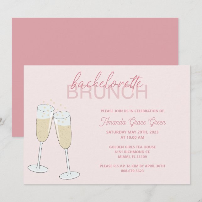 Champagne Bachelorette Brunch Einladung (Vorne/Hinten)