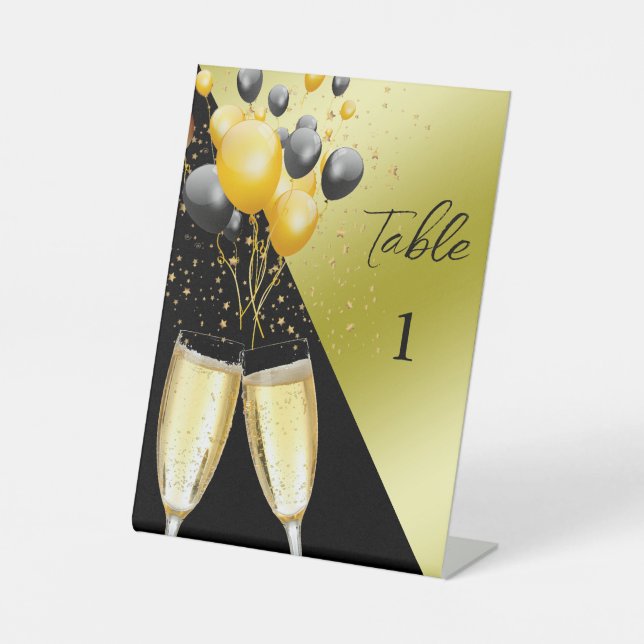 Champagne & Balloons 40. Geburtstagsfeier Tischnum Sockelschild (Vorderseite)