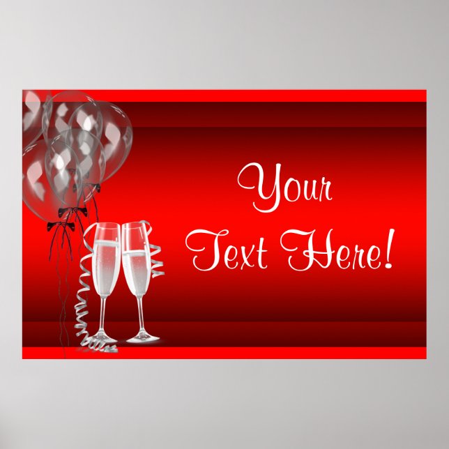 Champagne Balloons Red Party Banner Poster (Vorne)
