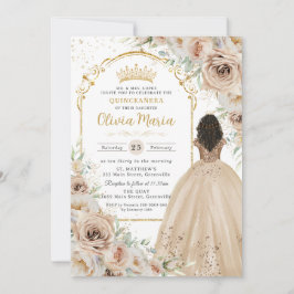 Champagne Beige Cream Floral Princess Quinceañera Einladung