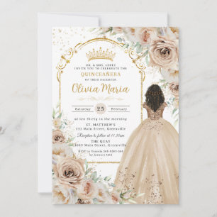 Champagne Beige Cream Floral Princess Quinceañera Einladung
