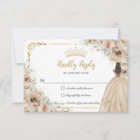 Champagne Beige Cream Floral Princess Quinceañera