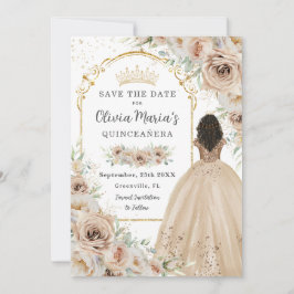 Champagne Beige Cream Floral Princess Quinceañera Save The Date