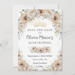 Champagne Beige Cream Gold Floral Quinceañera Save The Date