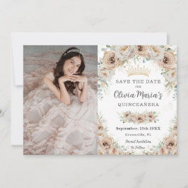 Champagne Beige Cream Gold Floral Quinceañera Save The Date