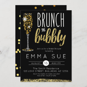 Champagne Black Gold Brunch & Bubbly Brautparty Einladung