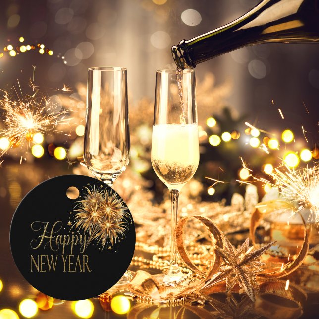 Champagne Black & Gold Silvester Party Geschenkanhänger (Hand out party favors with this cute favor tag attached to it!)