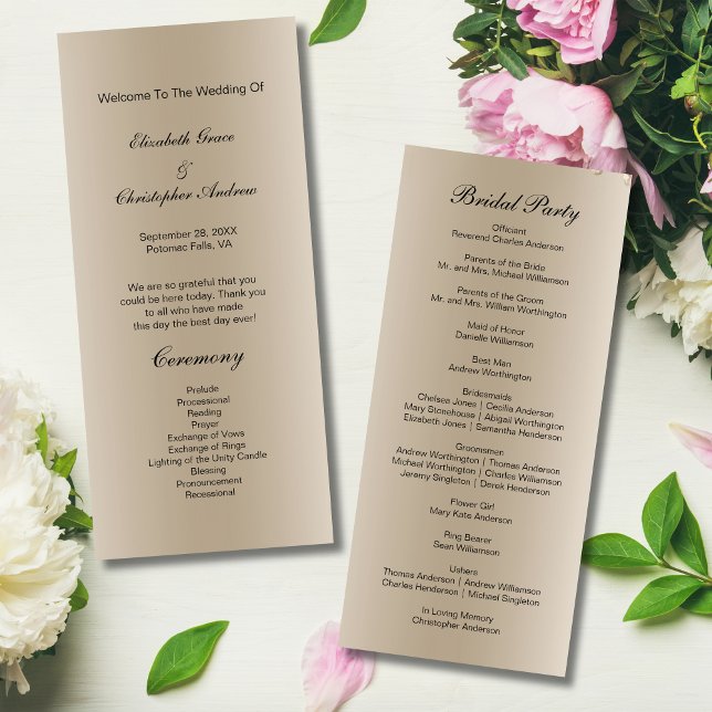 Champagne Black Script Wedding Program Card Menükarte (Champagne color Black Script Wedding Program)