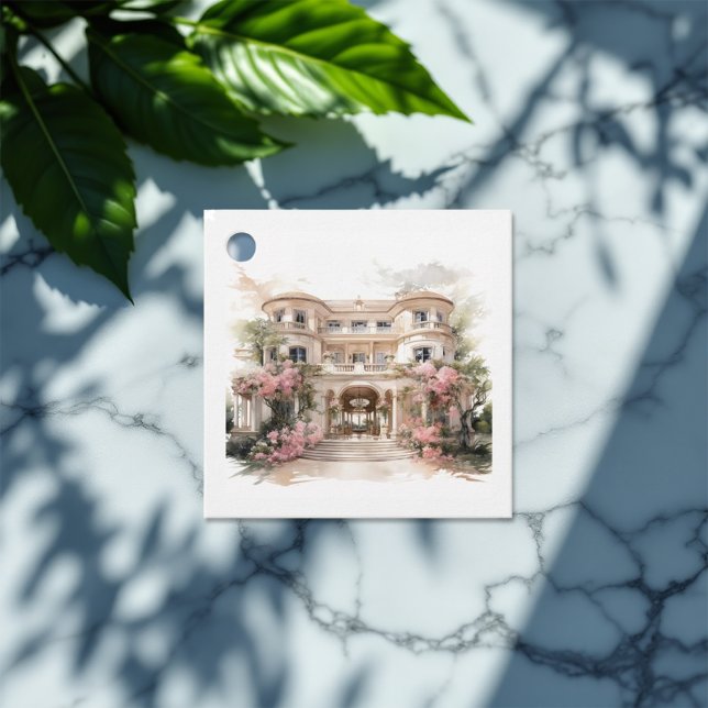 Champagne & Blush Altes Geld Europäische Villa Hoc Geschenkanhänger (Champagne & Blush Old Money European Villa Wedding Favor Tags)