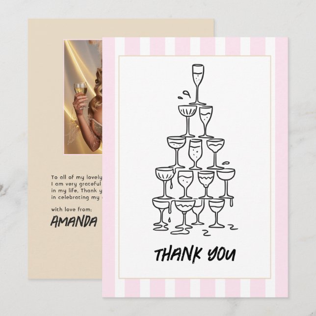 Champagne & Blush Chic Champagner-Turm Dankeskarte (Vorne/Hinten)