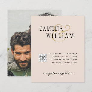 Champagne Blush PHOTO Hochzeits-Einladung QR Code