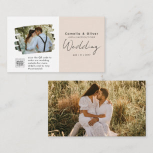 Champagne Blush PHOTO Hochzeits-Einladung QR Code Visitenkarte