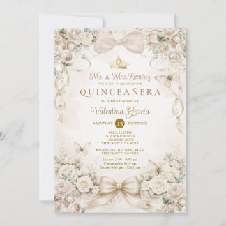 Champagne-Bogen-Blumen-Quinceañera-Prinzessin Einladung