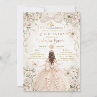 Champagne-Bogen-Blumen-Quinceañera-Prinzessin Einladung