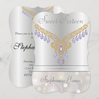 Champagne Bokeh Amethyst Diamonds 16 . Geburtstag Einladung