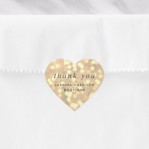 Champagne Bokeh   Personalisierter Geschäftsdanke Herz-Aufkleber