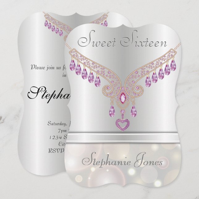 Champagne Bokeh Pink Sapphire 16 . Geburtstag Einladung (Vorne/Hinten)