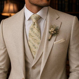 Champagne Botanical Streifen Luxus-Hochzeit Krawatte