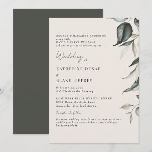 Champagne-Botanik-Laub-Website-Hochzeit Einladung
