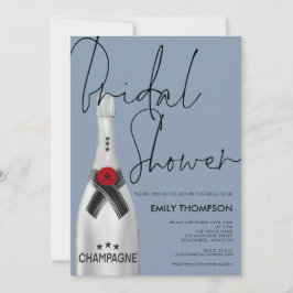 Champagne Bottle Script Dusty Blue Brautparty Einladung