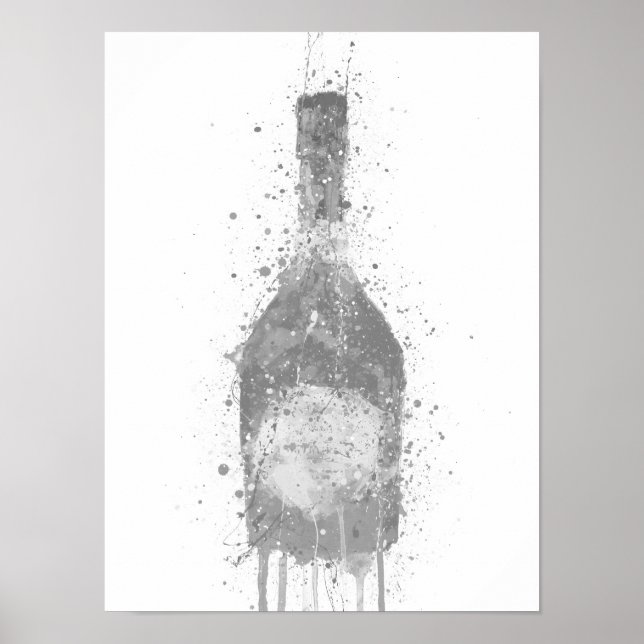 Champagne Bottle Wall Art Print 'Rosy' Grey Poster (Vorne)