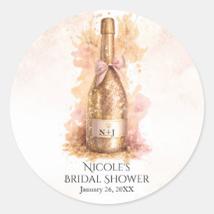Champagne Brause & Gold Glitter Brautparty Runder Aufkleber
