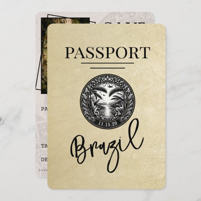 Champagne Brazil Passport Save the Date (Vorne/Hinten)