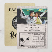 Champagne Brazil Passport Wedding Einladung