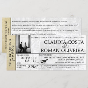Champagne Brazil Wedding Boarding Pass Einladung