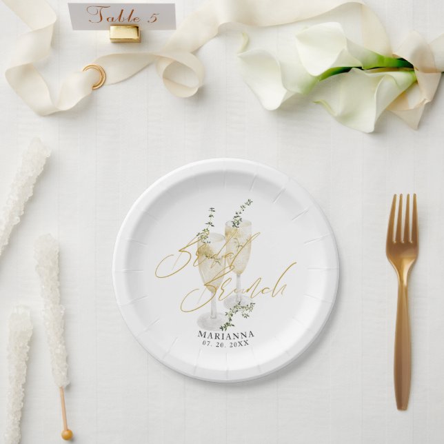 Champagne Bridal Brunch Gold Calligrafy Willkommen Pappteller (Hochzeit)