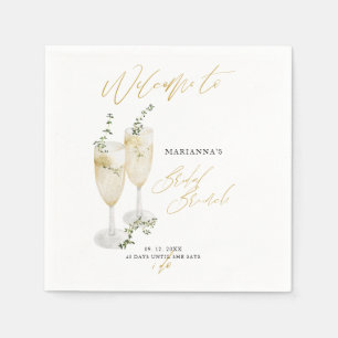 Champagne Bridal Brunch Gold Calligrafy Willkommen Serviette