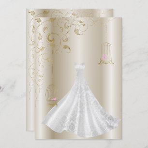 Champagne Bronze Dress Birdcage Moderne Hochzeit Einladung
