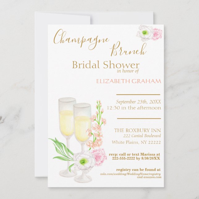Champagne Brunch Bridal Dusche Einladung (Vorderseite)
