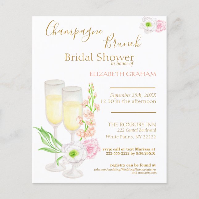 Champagne Brunch Bridal Dusche Einladung Budget (Vorderseite)
