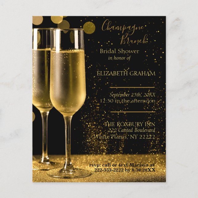 Champagne Brunch Bridal Shower Invitation Budget (Vorderseite)