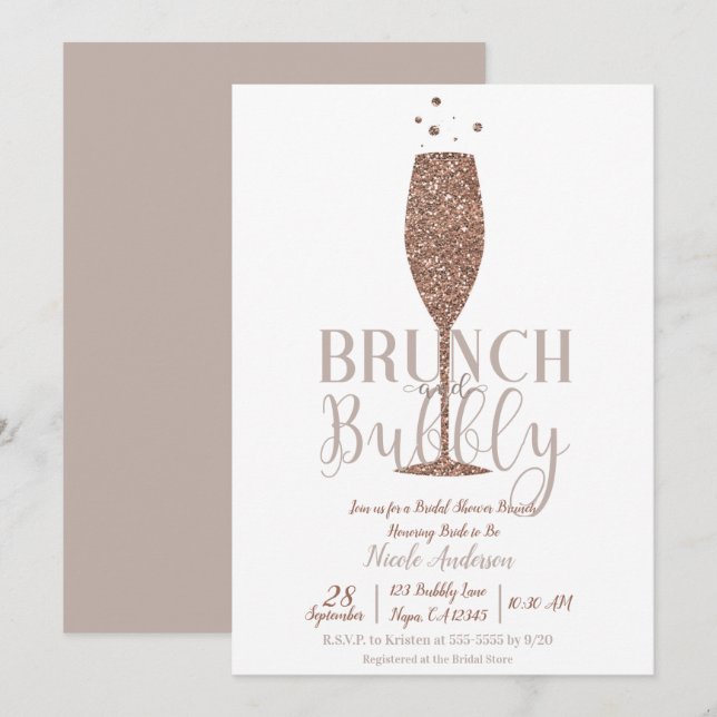 Champagne Brunch Bubbly Brautparty Brunch Einladung (Vorne/Hinten)