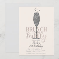 Champagne Brunch & Bubbly Silver Glitzer Geburtsta