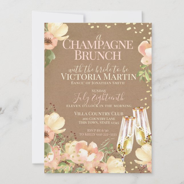 Champagne Brunch Sparkle Brautparty Einladung (Vorderseite)