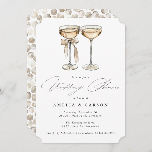 Champagne Calligraphy Elegant Wedding Shower Einladung (Vorne/Hinten)