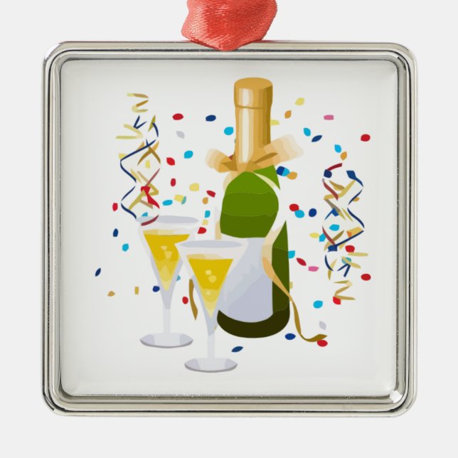 Champagne Celebration Silbernes Ornament (Vorne)