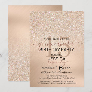Champagne Champagne Gold Glitzer Metallic Quinceañ Einladung