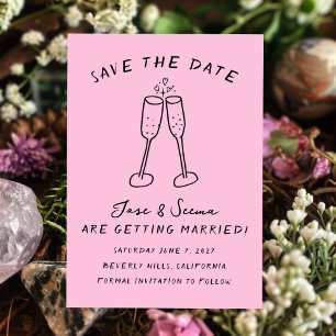 Champagne Cheers Handgezeichnet Niedlich Custom Save The Date